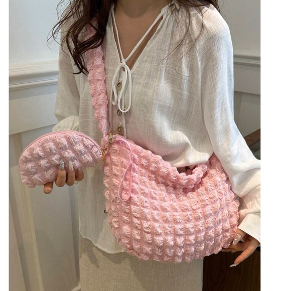 Minimalist Quilted Puffer Medium Size Shoulder Crossbody Bag Set - Picture 14 of 14